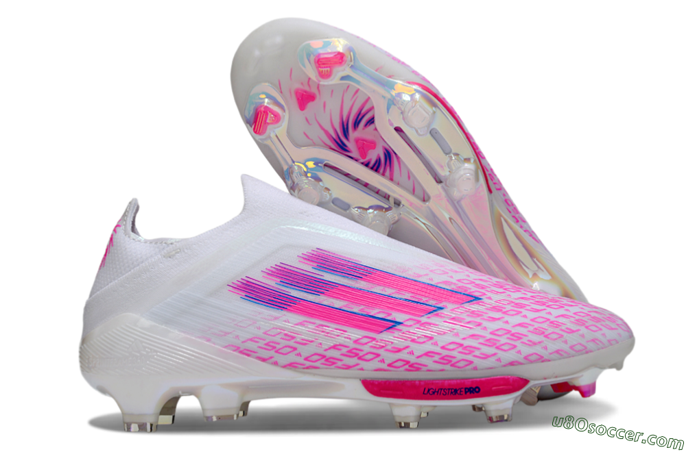 Adidas F50+ Elite Lightstrike Pro FG Firm Ground Soccer Cleats - White/Pink/Blue 1