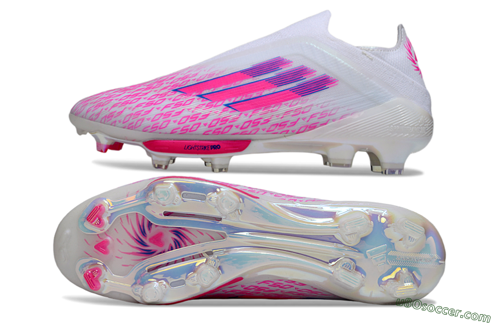 Adidas F50+ Elite Lightstrike Pro FG Firm Ground Soccer Cleats - White/Pink/Blue 0