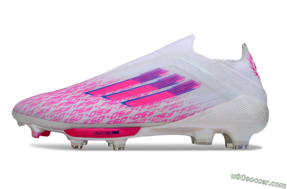 Adidas F50+ Elite Lightstrike Pro FG Firm Ground Soccer Cleats - White/Pink/Blue 2