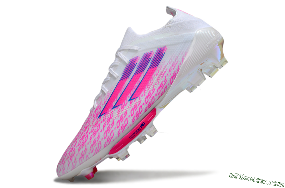 Adidas F50+ Elite Lightstrike Pro FG Firm Ground Soccer Cleats - White/Pink/Blue 5