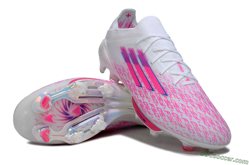 Adidas F50+ Elite Lightstrike Pro FG Firm Ground Soccer Cleats - White/Pink/Blue 3