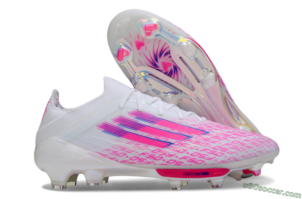 Adidas F50+ Elite Lightstrike Pro FG Firm Ground Soccer Cleats - White/Pink/Blue 1