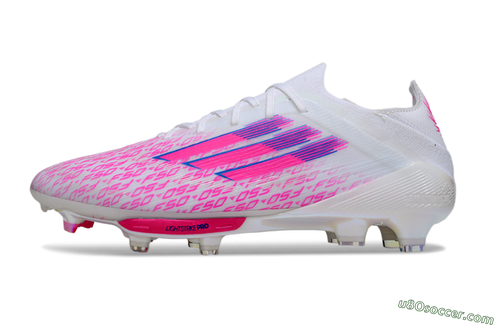 Adidas F50+ Elite Lightstrike Pro FG Firm Ground Soccer Cleats - White/Pink/Blue 2