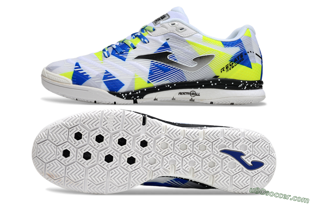 Joma Top Flex IC Indoor & Futsal Soccer Shoes - White/Blue/Yellow 0