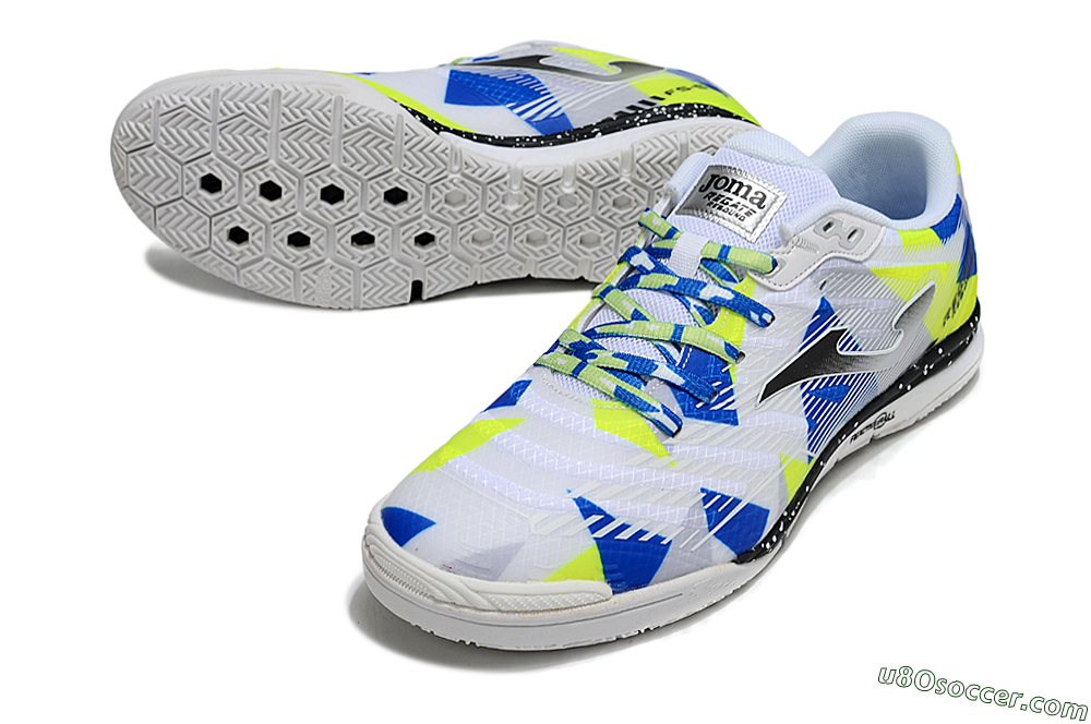 Joma Top Flex IC Indoor & Futsal Soccer Shoes - White/Blue/Yellow 3