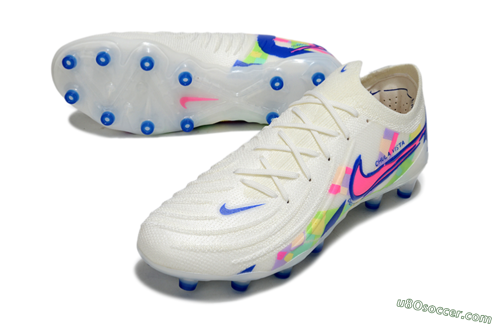 Nike Phantom GX 2 Elite AG Artificial Grass Soccer Cleats - White/Blue/Pink 3