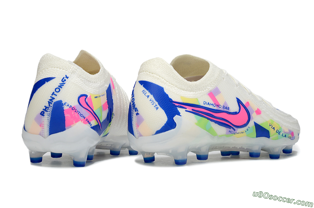 Nike Phantom GX 2 Elite AG Artificial Grass Soccer Cleats - White/Blue/Pink 7