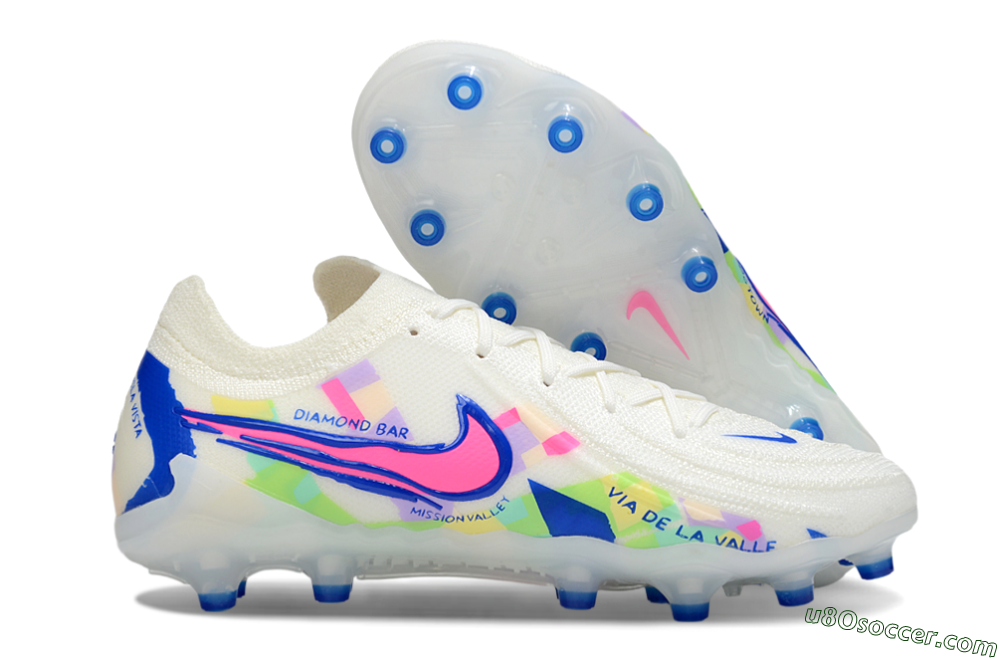 Nike Phantom GX 2 Elite AG Artificial Grass Soccer Cleats - White/Blue/Pink 1