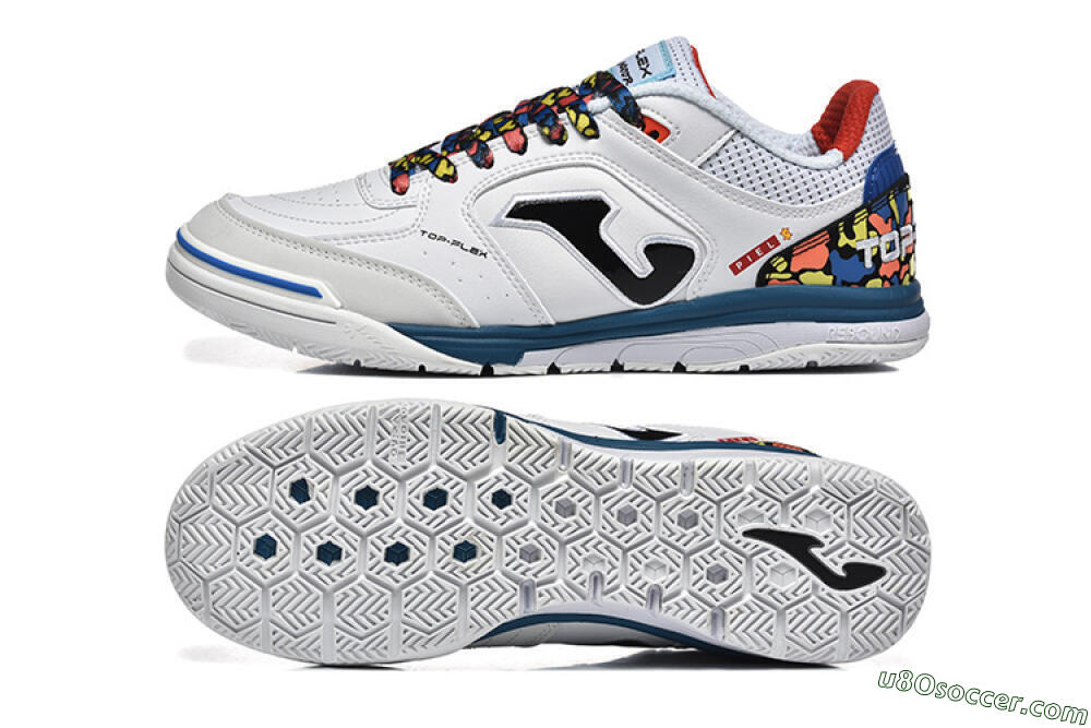 Joma Top Flex IC Indoor & Futsal Soccer Shoes - White/Blue/Red/Yellow 0