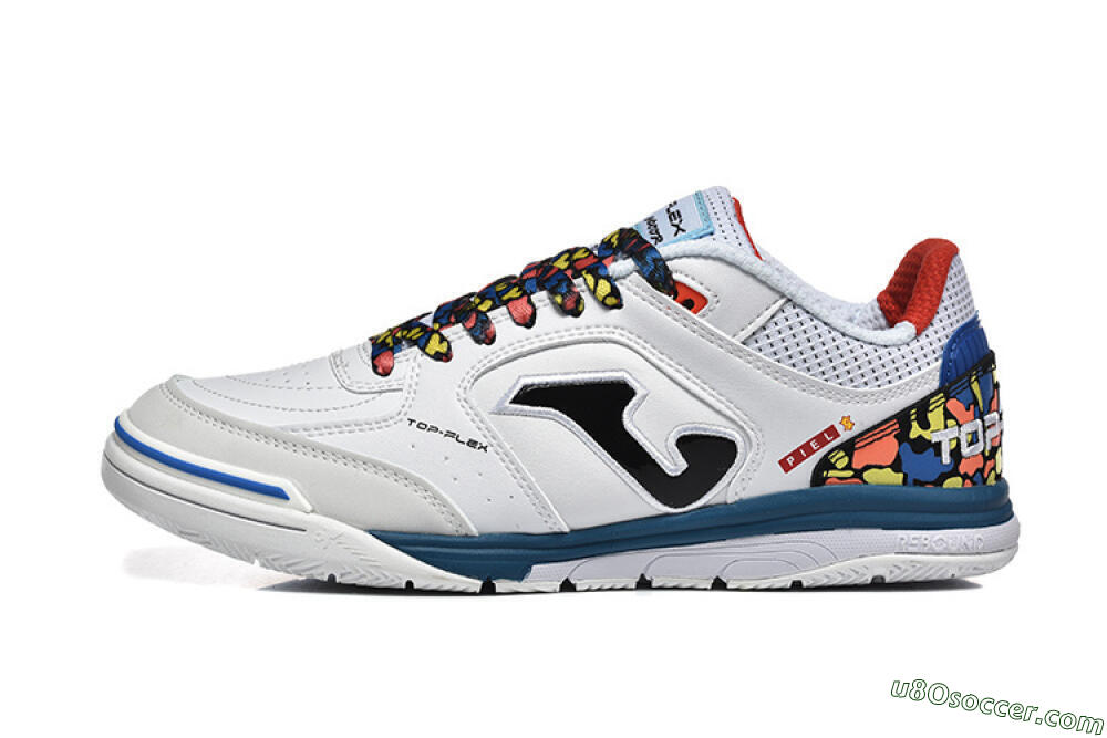 Joma Top Flex IC Indoor & Futsal Soccer Shoes - White/Blue/Red/Yellow 2