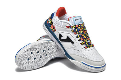 Joma Top Flex IC Indoor & Futsal Soccer Shoes - White/Blue/Red/Yellow