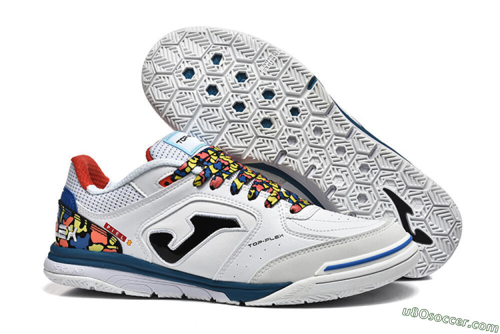 Joma Top Flex IC Indoor & Futsal Soccer Shoes - White/Blue/Red/Yellow 1