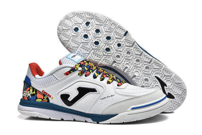 Joma Top Flex IC Indoor & Futsal Soccer Shoes - White/Blue/Red/Yellow
