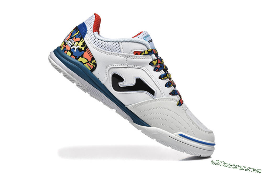 Joma Top Flex IC Indoor & Futsal Soccer Shoes - White/Blue/Red/Yellow 7