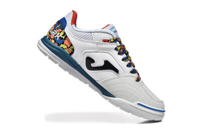 Joma Top Flex IC Indoor & Futsal Soccer Shoes - White/Blue/Red/Yellow