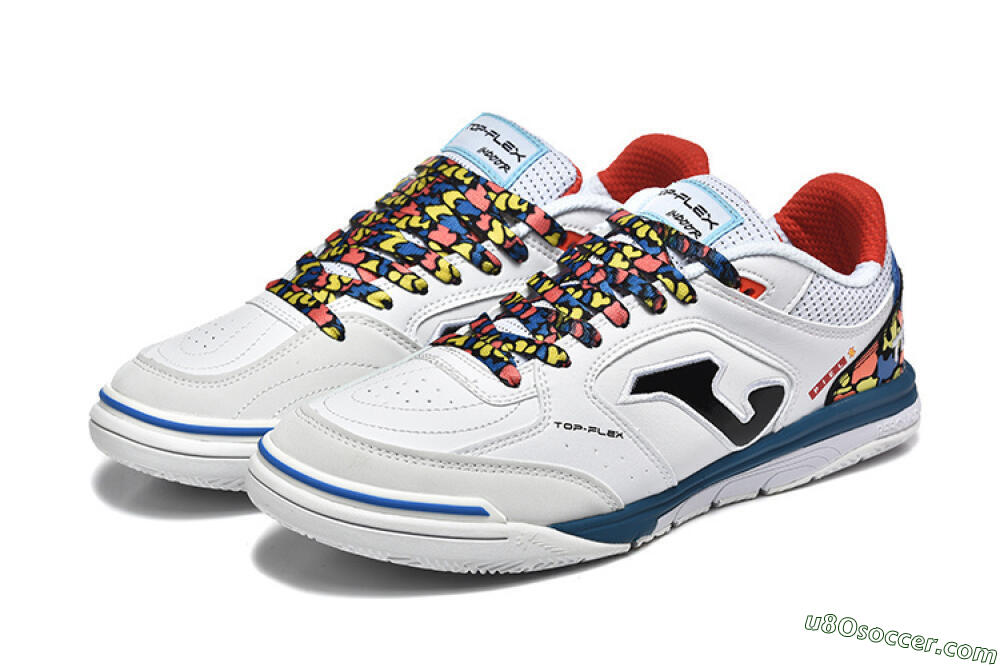 Joma Top Flex IC Indoor & Futsal Soccer Shoes - White/Blue/Red/Yellow 5