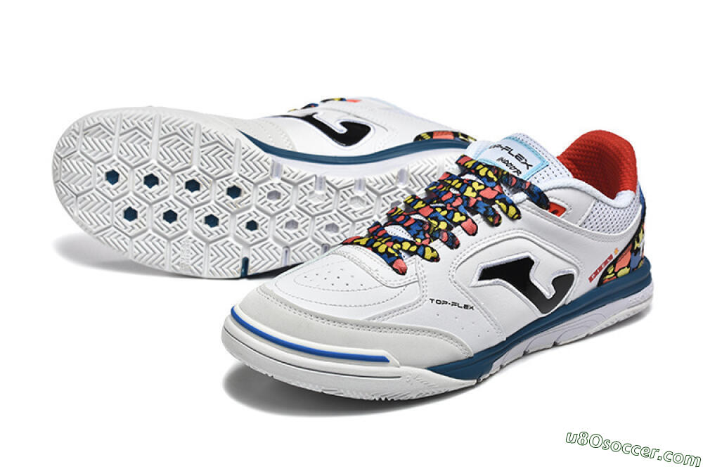 Joma Top Flex IC Indoor & Futsal Soccer Shoes - White/Blue/Red/Yellow 3