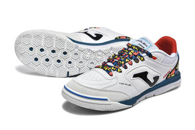 Joma Top Flex IC Indoor & Futsal Soccer Shoes - White/Blue/Red/Yellow