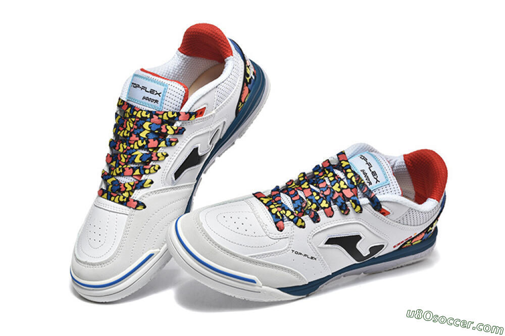 Joma Top Flex IC Indoor & Futsal Soccer Shoes - White/Blue/Red/Yellow 6