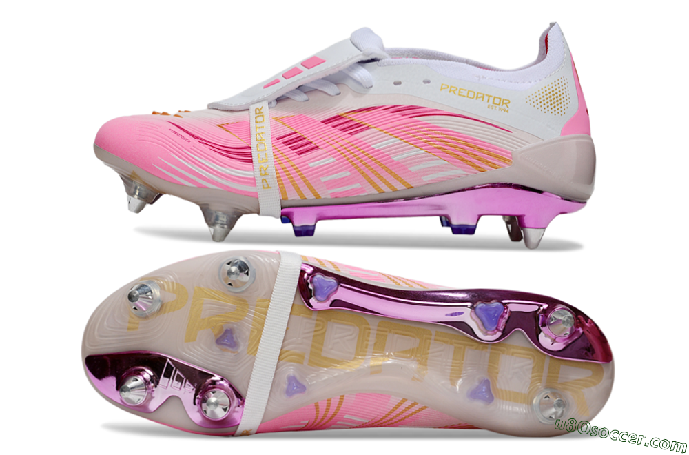 Adidas Predator 25 Elite Foldover Tongue SG Soft Ground Soccer Cleats - Pink/White/Gold 0