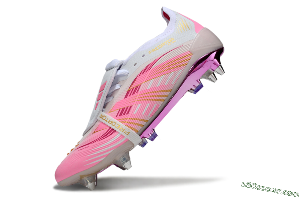 Adidas Predator 25 Elite Foldover Tongue SG Soft Ground Soccer Cleats - Pink/White/Gold 5