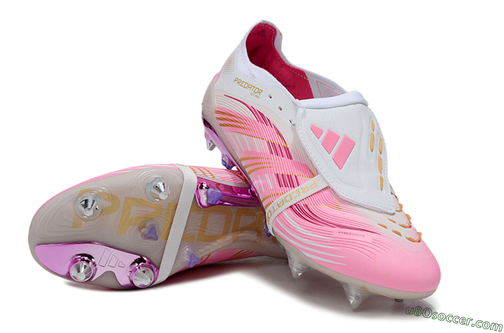 Adidas Predator 25 Elite Foldover Tongue SG Soft Ground Soccer Cleats - Pink/White/Gold 3