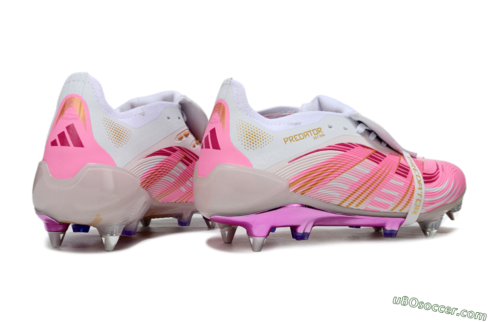 Adidas Predator 25 Elite Foldover Tongue SG Soft Ground Soccer Cleats - Pink/White/Gold 6
