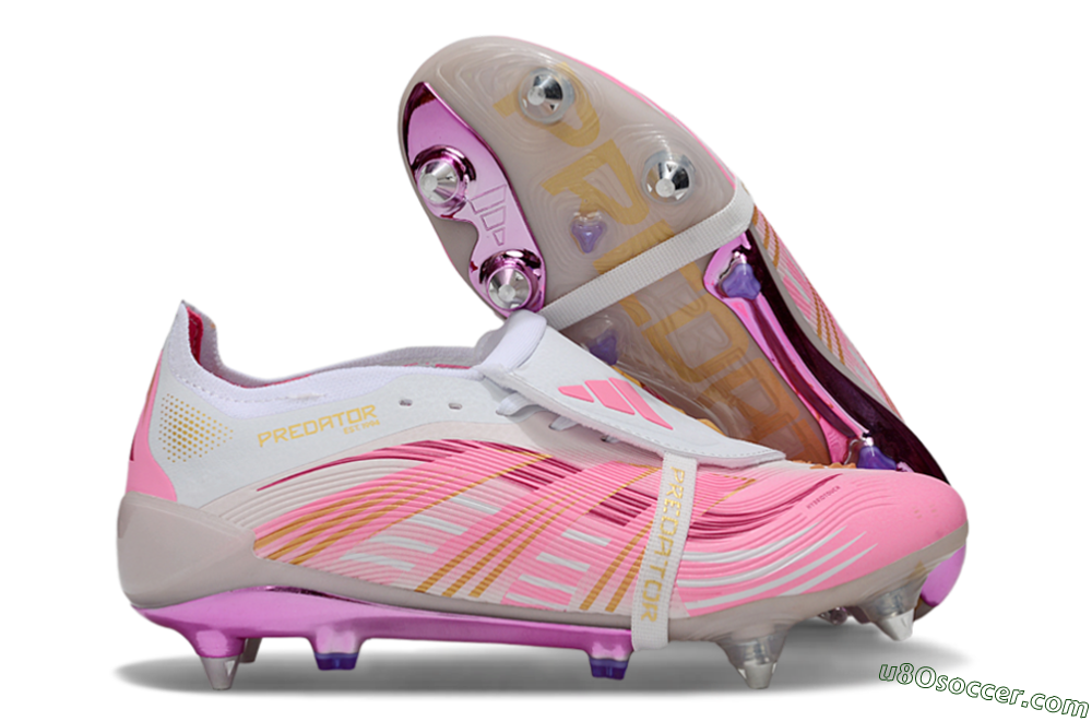 Adidas Predator 25 Elite Foldover Tongue SG Soft Ground Soccer Cleats - Pink/White/Gold 1