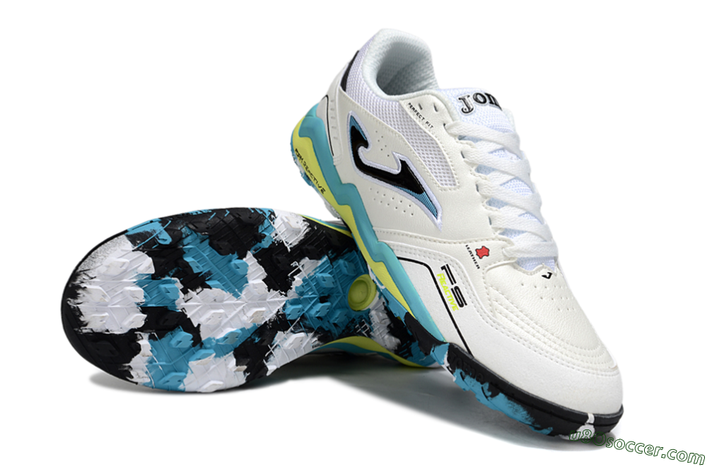 Joma Top Flex TF Artificial Turf Soccer Shoes - White/Jade/Yellow 3