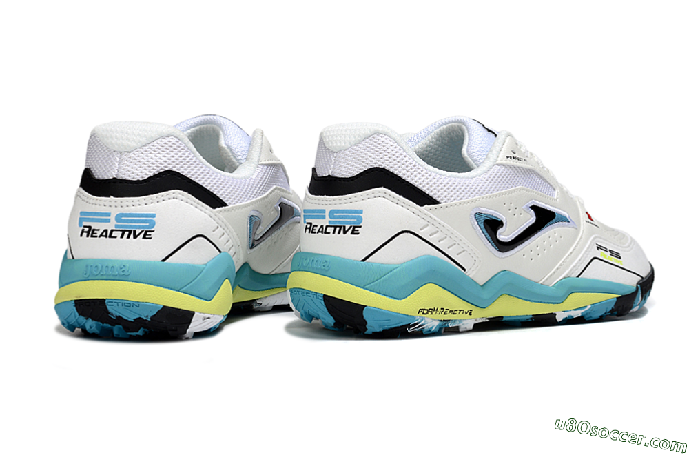 Joma Top Flex TF Artificial Turf Soccer Shoes - White/Jade/Yellow 6