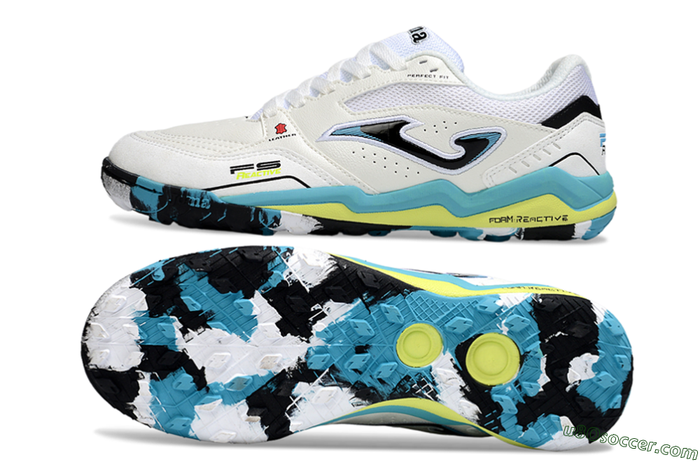 Joma Top Flex TF Artificial Turf Soccer Shoes - White/Jade/Yellow 0