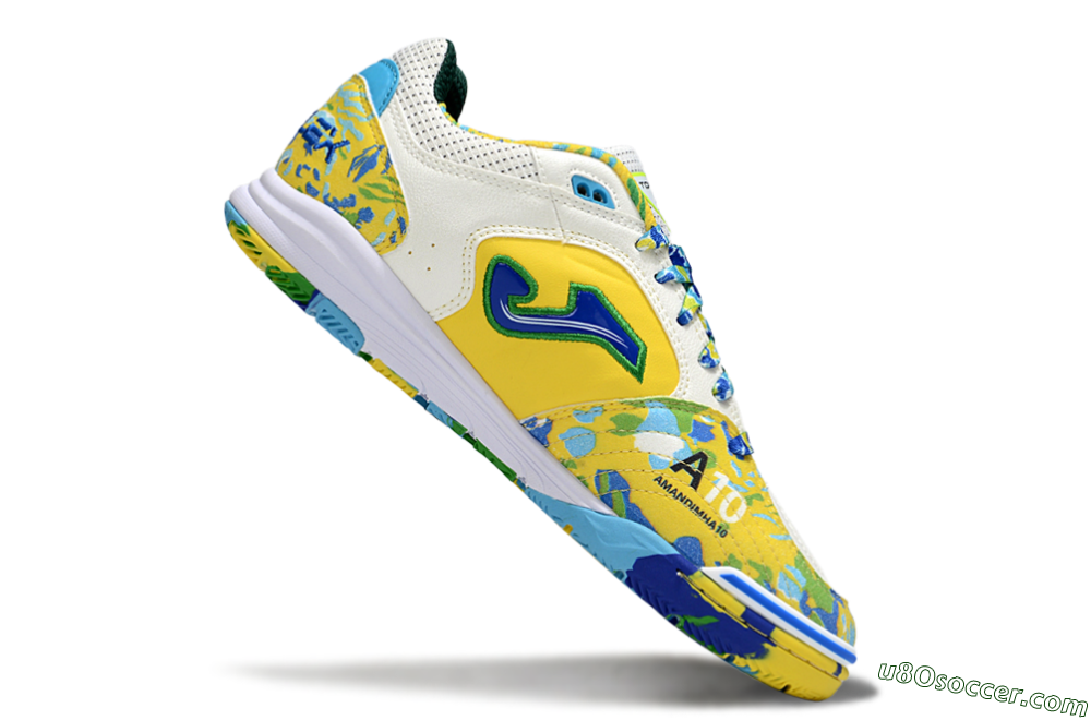 Joma Top Flex IC Indoor & Futsal Soccer Shoes - White/Yellow/Blue 4