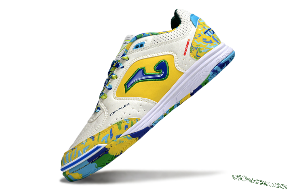 Joma Top Flex IC Indoor & Futsal Soccer Shoes - White/Yellow/Blue 5