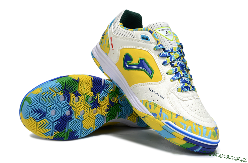 Joma Top Flex IC Indoor & Futsal Soccer Shoes - White/Yellow/Blue 3