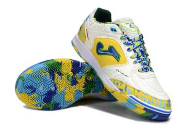 Joma Top Flex IC Indoor & Futsal Soccer Shoes - White/Yellow/Blue