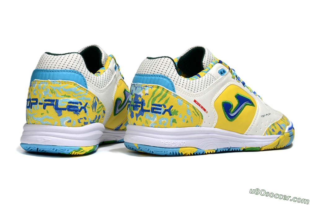 Joma Top Flex IC Indoor & Futsal Soccer Shoes - White/Yellow/Blue 6