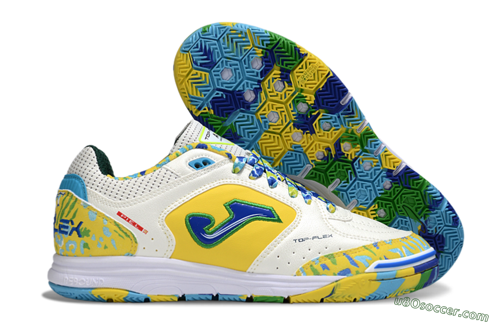 Joma Top Flex IC Indoor & Futsal Soccer Shoes - White/Yellow/Blue 1