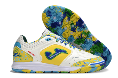 Joma Top Flex IC Indoor & Futsal Soccer Shoes - White/Yellow/Blue
