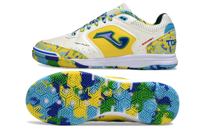 Joma Top Flex IC Indoor & Futsal Soccer Shoes - White/Yellow/Blue