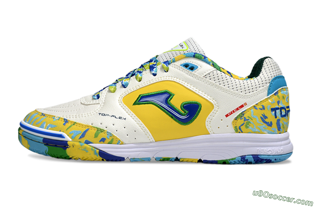 Joma Top Flex IC Indoor & Futsal Soccer Shoes - White/Yellow/Blue 2