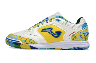 Joma Top Flex IC Indoor & Futsal Soccer Shoes - White/Yellow/Blue