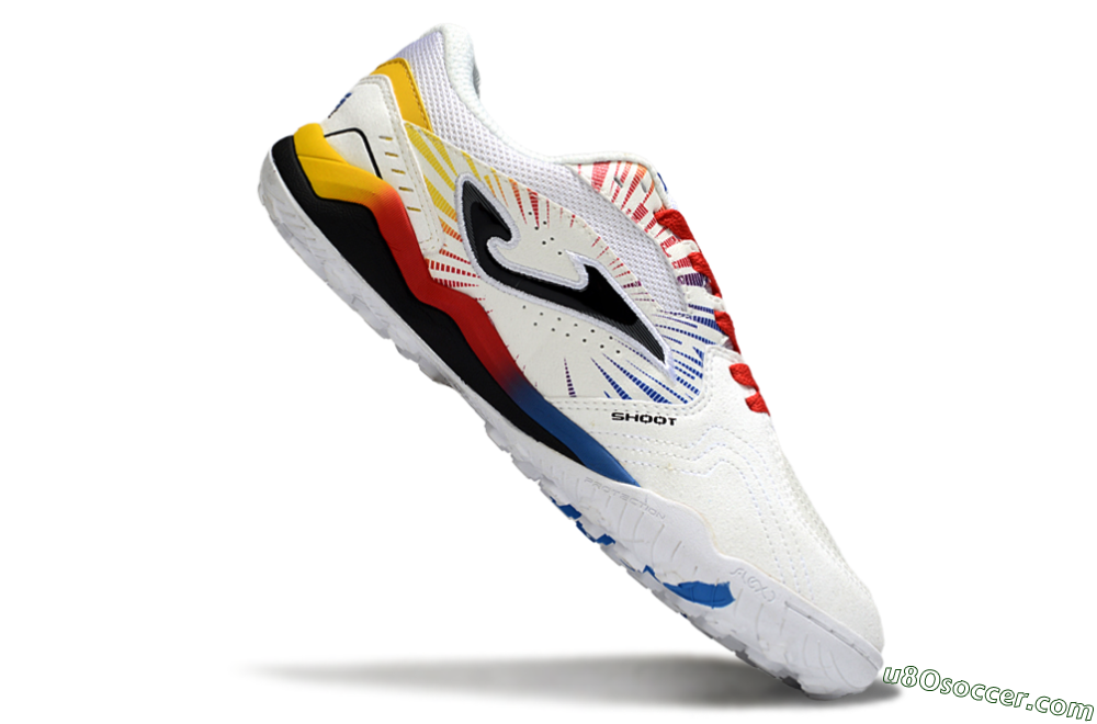 Joma Top Flex TF Artificial Turf Soccer Shoes - White/Blue/Red/Yellow 4