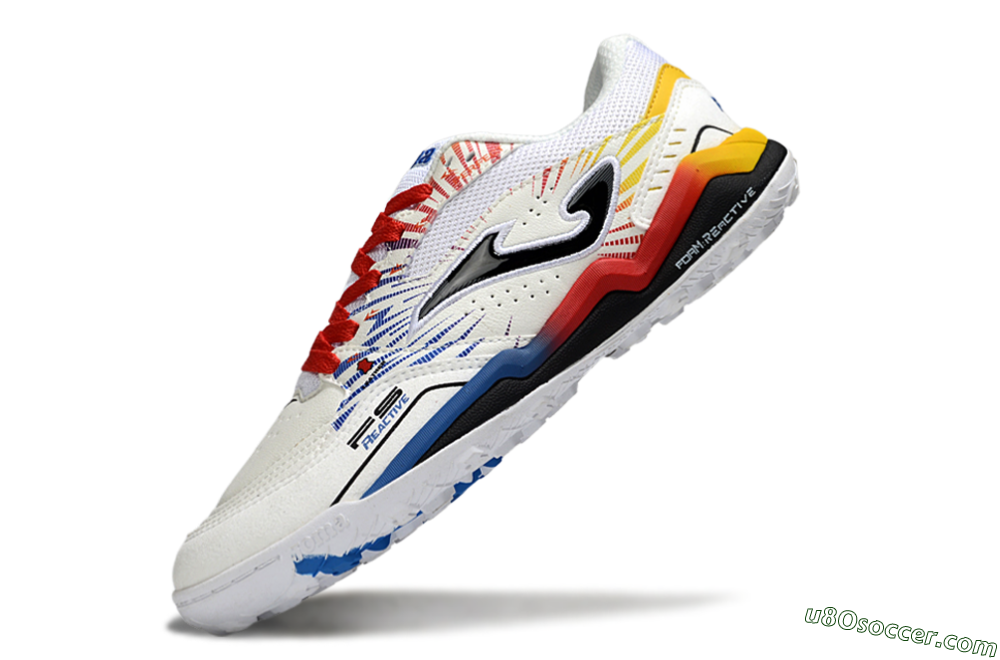 Joma Top Flex TF Artificial Turf Soccer Shoes - White/Blue/Red/Yellow 5