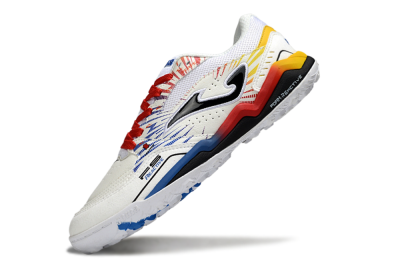 Joma Top Flex TF Artificial Turf Soccer Shoes - White/Blue/Red/Yellow