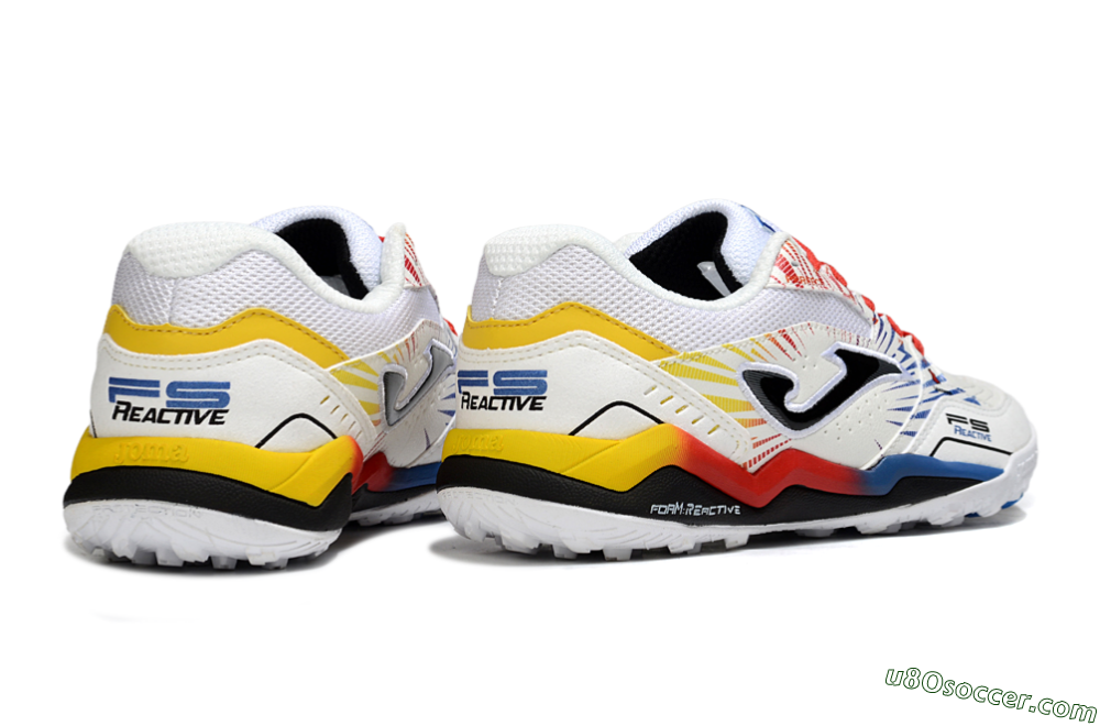 Joma Top Flex TF Artificial Turf Soccer Shoes - White/Blue/Red/Yellow 6