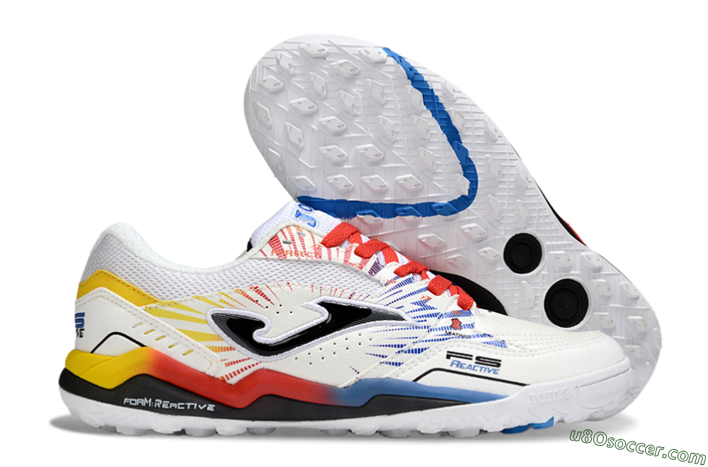 Joma Top Flex TF Artificial Turf Soccer Shoes - White/Blue/Red/Yellow 1