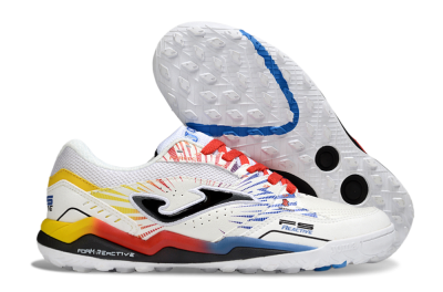 Joma Top Flex TF Artificial Turf Soccer Shoes - White/Blue/Red/Yellow