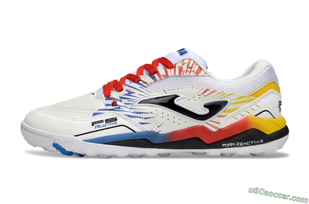 Joma Top Flex TF Artificial Turf Soccer Shoes - White/Blue/Red/Yellow 2