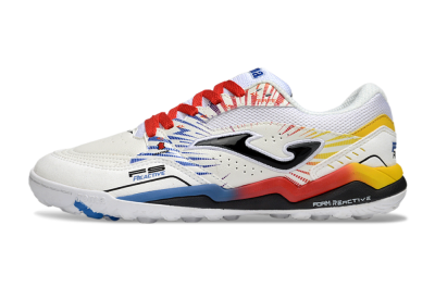 Joma Top Flex TF Artificial Turf Soccer Shoes - White/Blue/Red/Yellow