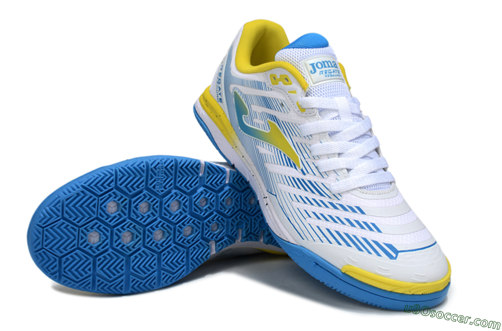 Joma Top Flex IC Indoor & Futsal Soccer Shoes - White/Blue/Yellow 3